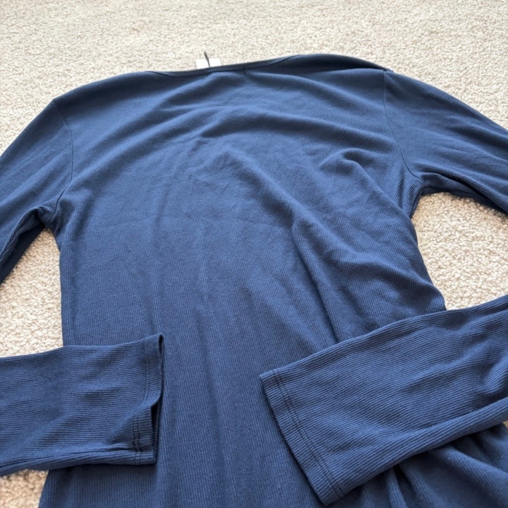 Michael Stars NWT Marina Ruched‎ Long Sleeve Mini Dress Womens L Blue Ribbed - Picture 6 of 6